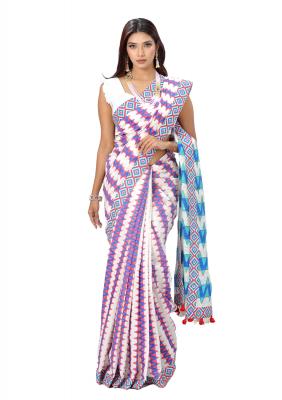 Off White Color Half Silk Sharee Multi Color Printed and Embroid