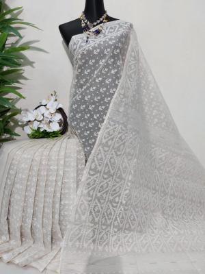 White Half Silk G I Jamdani Saree (100 Count)