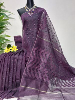 Purple Half Silk G I Jamdani Saree (80 Count )