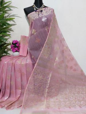 PinkHalf Silk G I Jamdani Saree (80 Count )